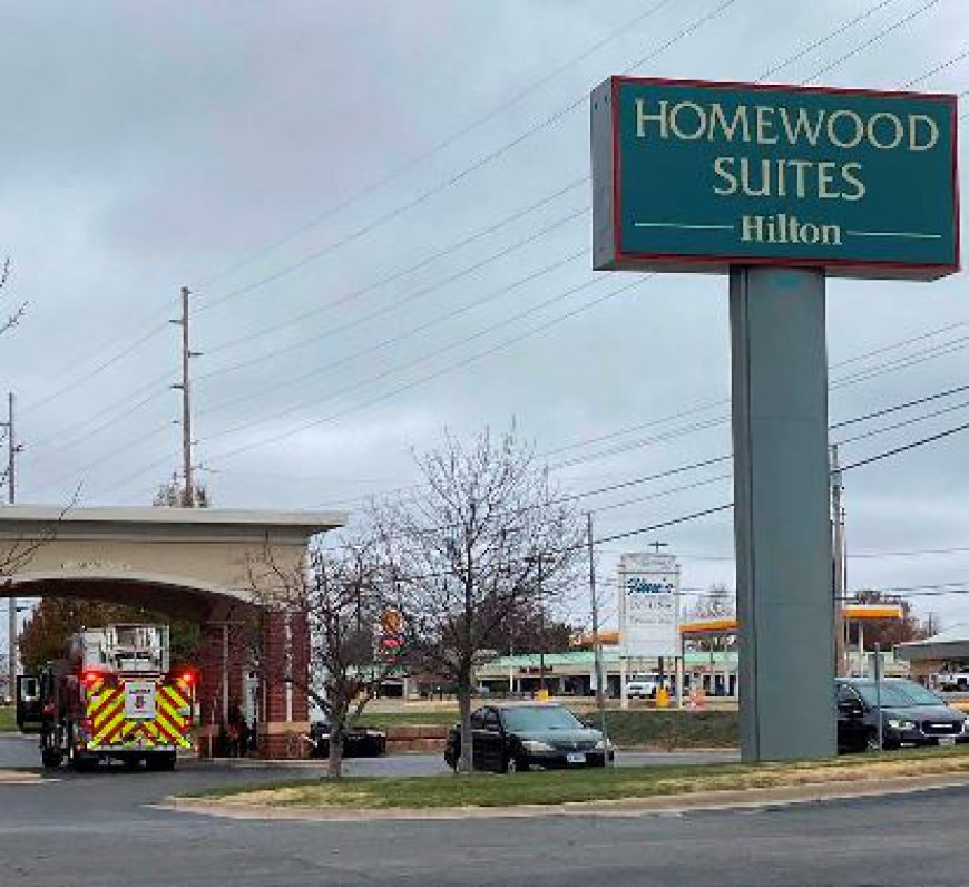 Fire trucks at Joplin hotel Sunday morning