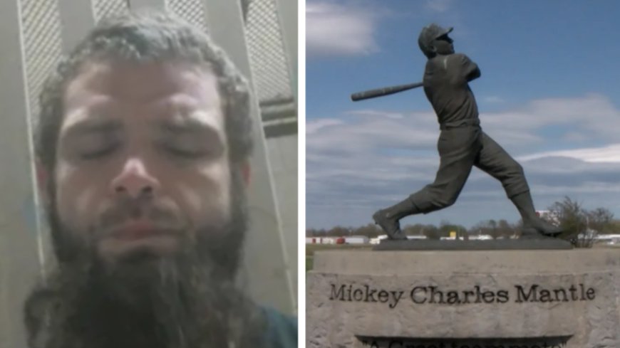 Oklahoma man allegedly “felt he should ‘free’ Mickey Mantle" from statue he set on fire