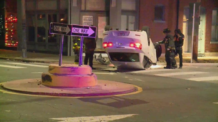 Vehicle overturns on roundabout in south St. Louis, no injuries reported