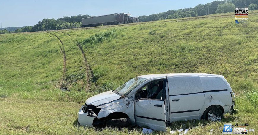 MINIVAN VEERS OFF I-49 AND OVERTURNS