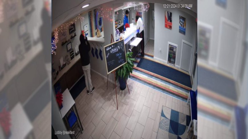 'Coffee break bandits': Robbery suspect helps self to free coffee while holding up a Motel 6, video shows