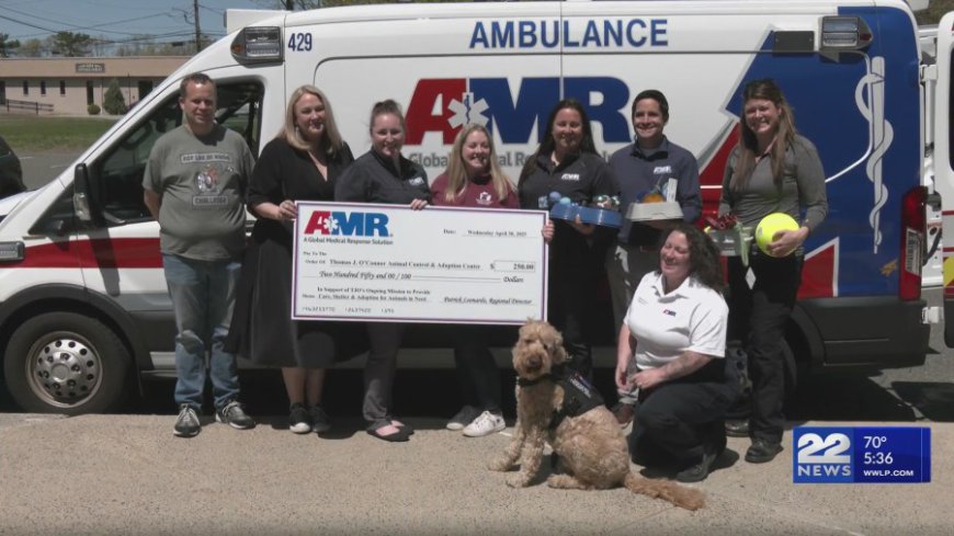 American Medical Response team donates to T.J. O'Connor Animal Control and Adoption Center