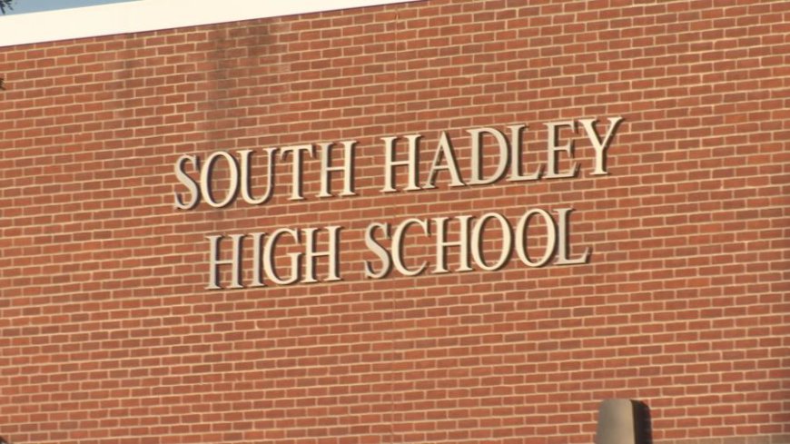 Damage caused by suspected vandalism at South Hadley High School